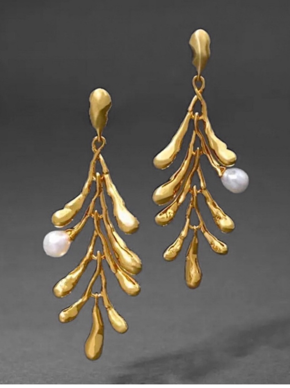 ALEXIS BITTAR • Perla Fresh Water Pearl Cascading Golden Drop Earrings